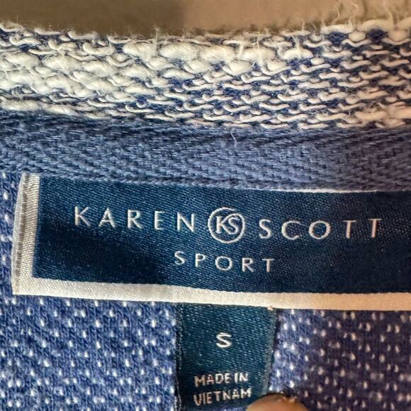 Karen Scott Sport Blue & White Marled Knit 3/4 Sleeve Tunic Sweater | Small - Picture 4 of 5